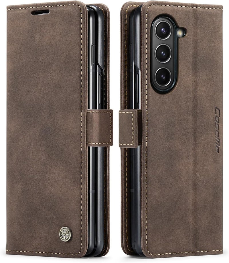 Cracedily for Samsung Galaxy Z Fold5 Case, Flip Wallet Leather Case with Card Holder Magnetic Closure Shockproof Kickstand Protective Phone Cases Cover for Samsung Galaxy Z Fold5,Coffee - Image 1